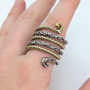 Carolyn Pollack Sterling Silver 925 & Brass Two Tone Ornate Twist Coil Ring 9.5